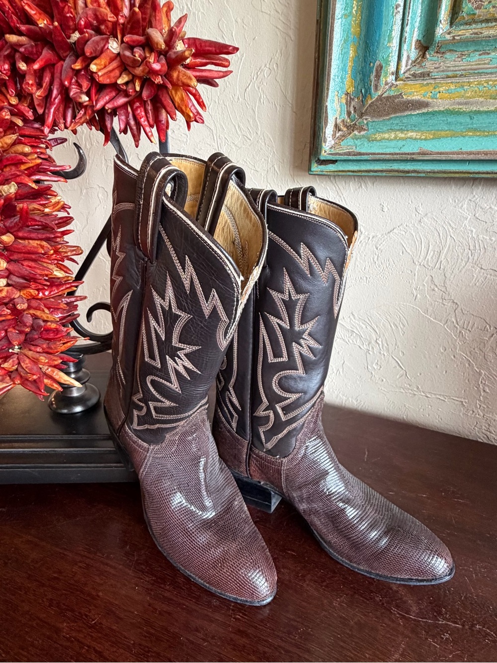 Vintage Brown Tony Lama Genuine Lizard Cowgirl Boots